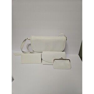 Tan Sac Vtg Medium & Clutch & Coin Purse White Leather W/ Keychain & Checkbook